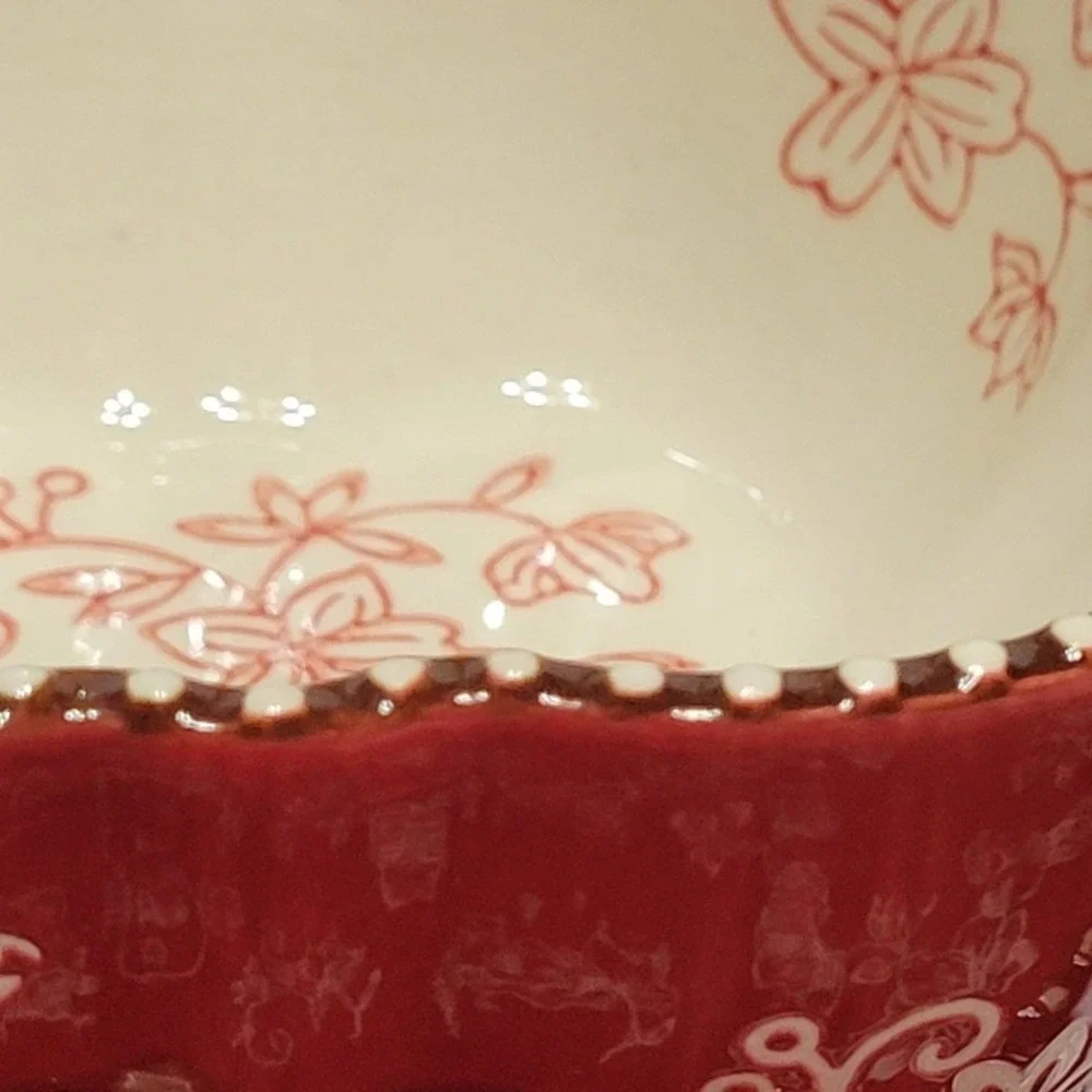 Serving Set Tray and 16oz Bowls Temp-tations Floral Lace Cranberry Red 3pc